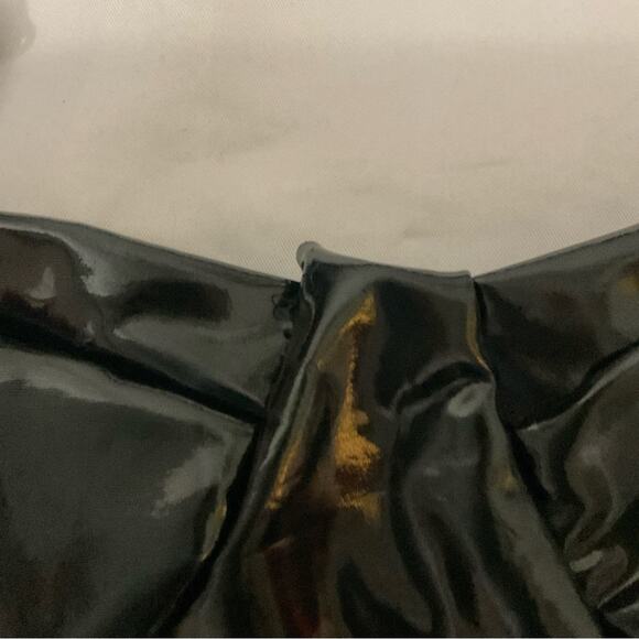 PrettyLittleThing Black Vinyl Extreme Two Piece Set 4/6 Goth Rocker Cosplay Punk - Picture 11 of 16